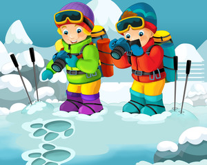 Cartoon alpinists - illustration for the children