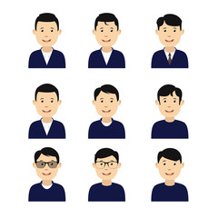 Avatars men. Cute and flat cartoon style.