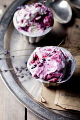 Berry ice cream with lavender flowers