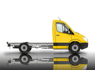 Modern van chassis with a mirror reflection on the white background. Raster illustration.