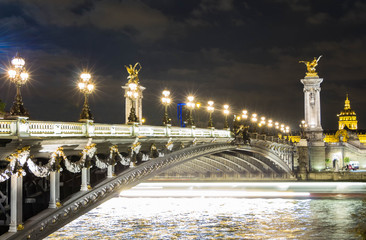 Fototapeta na wymiar The bridge of Alexandre III at night, Paris, France.