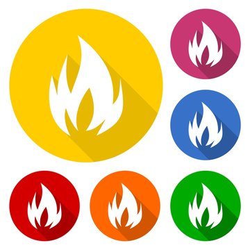 Fire symbols icon set with long shadow