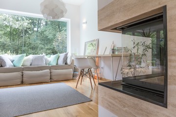 Modern fireplace in room