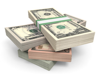 Money stack. Different dollar bank notes.