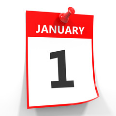 1 january calendar sheet with red pin. - obrazy, fototapety, plakaty