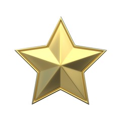 Single gold star. 3D render illustration isolated on white background