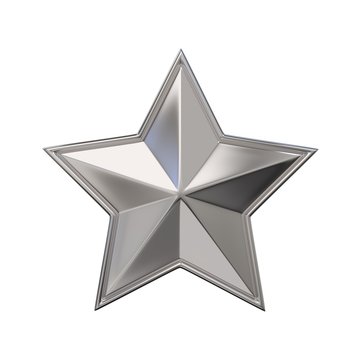 Single Silver Star. 3D Render Illustration Isolated On White Background