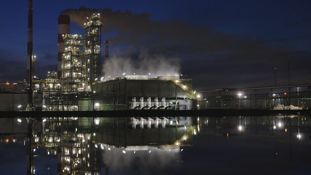 Oil refinery at night
