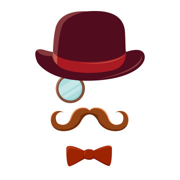 Man With Mustache Top Hat and Bow Tie