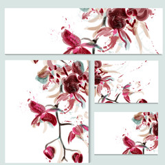 Floral templates or invitation with orchid flowers © Mary fleur