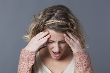 concept of headache, migraine or nervous breakdown for young woman