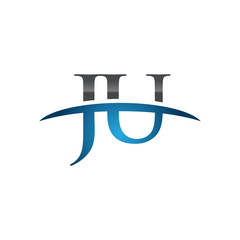 JU initial company swoosh logo blue