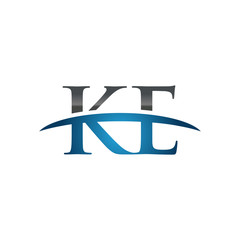 KE initial company swoosh logo blue