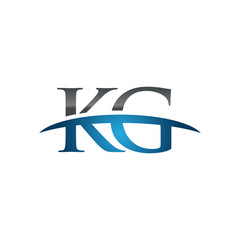 KG initial company swoosh logo blue - obrazy, fototapety, plakaty