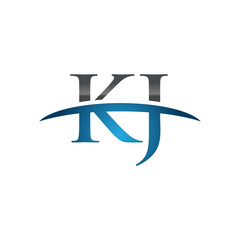 KJ initial company swoosh logo blue