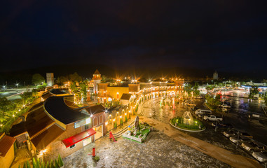 Night view of Italian style village, public building for traveller.