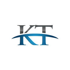 KT initial company swoosh logo blue