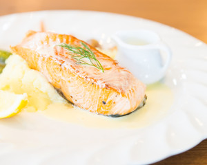 Grilled salmon steak