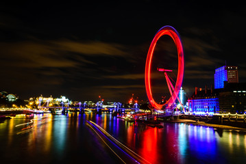 London Eye at night, UK - obrazy, fototapety, plakaty
