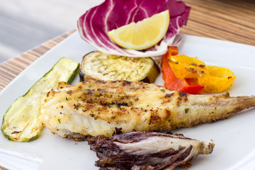 Grilled turbot with grilled vegetables