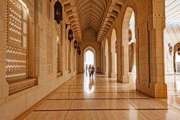 Sultan Qaboos Grand Mosque in Muscat, Oman. Its construction finished in 2001.