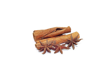 Spice star anise, cinnamon isolated on white background. Macro.