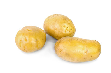 Whole yellow potatoes isolated on white background