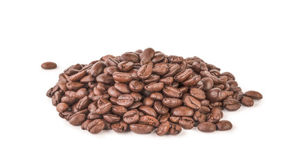 Roasted coffee beans isolated in white background cutout