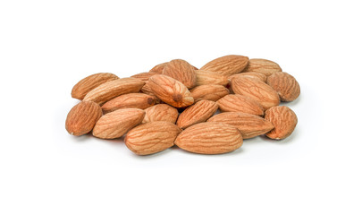 bunch of peeled almonds on a white background