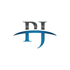 PJ initial company swoosh logo blue