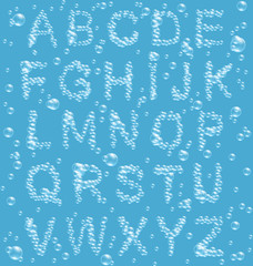 Air Bubbles Alphabet on Blue Background