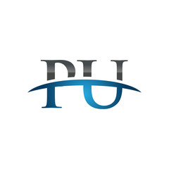 PU initial company swoosh logo blue