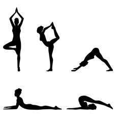 Woman in Yoga Pose Set Isolated on White Background