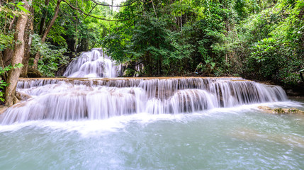 Panoramic view of Huay Mae Kamin Waterfall in Kanchanaburi, Thailand.