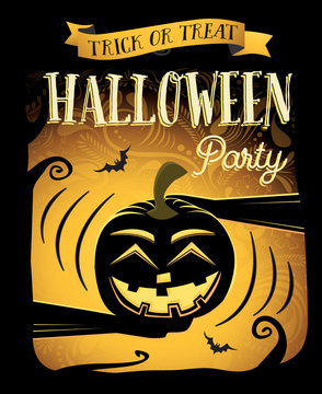 Halloween party. Happy Halloween poster with laugh pumpkin