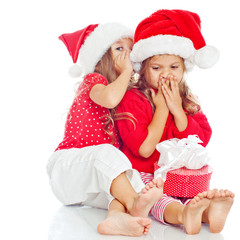 Happy santa claus little girls