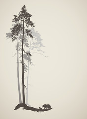 Obraz premium silhouette of forest with bears