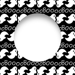 Round frame illustration with ghost pattern on black background