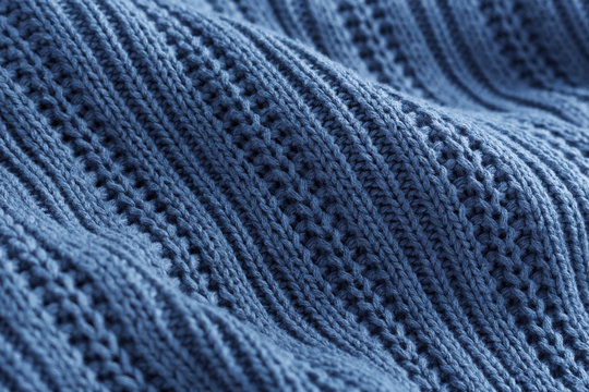 Blue knit fabric texture and background