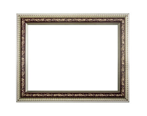 Fototapeta premium Silver picture frame with a leaves detail isolated on white background