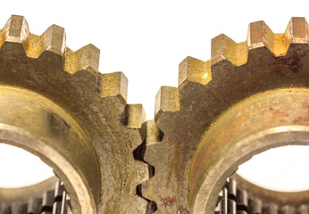 Old metal gears isolated on white back ground