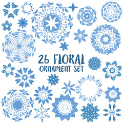 Floral round mandala ornament abstract vector decoration elements set
