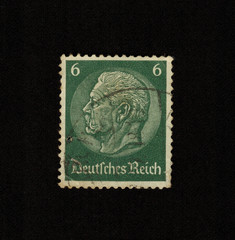 Fototapeta premium GERMANY - CIRCA 1932: A stamp printed in Germany shows portrait of Paul von Hindenburg, 2nd President of German Reich, without inscription, from series 