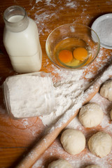 Small balls of dough with flour for pizza or cakes and scones