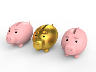 3d unique golden piggy bank 