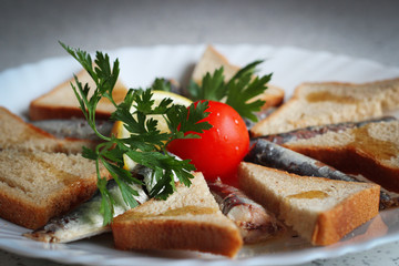 Sardines and toasted whole grain bread
