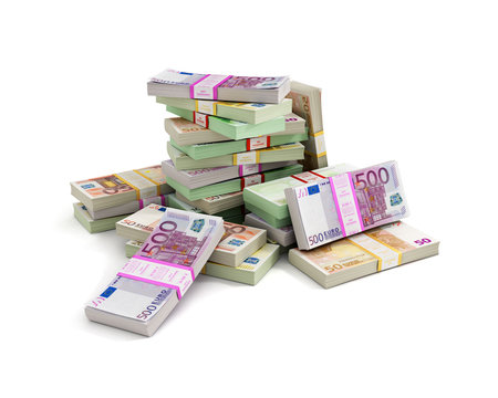 Euros money stack isolated on white background