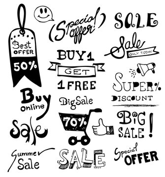 Doodles Hand Drawn vector, Sale hand drawn typography,