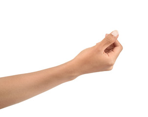 Woman hand hold virtual business card, credit card or blank pape