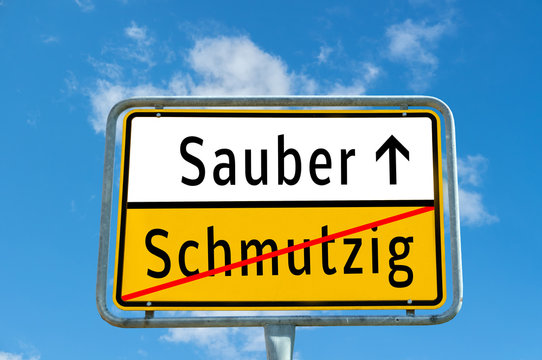 Ortstafel Sauber/Schmutzig